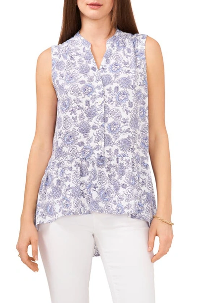 Vince Camuto Floral Button Down Tunic Tank In Blue