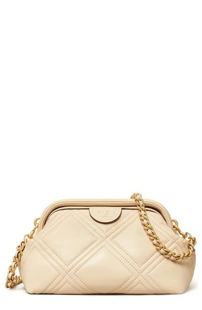 Tory Burch Fleming Small Frame Leather Crossbody Bag In New Cream