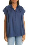 Nili Lotan Normandy Gathered Yoke Blouse In Marine Blue