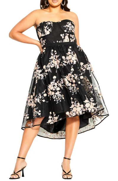 City Chic Ambrosia Fit & Flare Sequin Floral Dress In Black