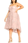 City Chic Ambrosia Fit & Flare Sequin Floral Dress In Ballet Pink