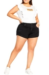 City Chic Distressed Cuff Denim Shorts In Black