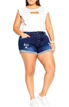 City Chic Trendy Plus Size Denim Cuff Mid Rise Shorts In Dark Denim