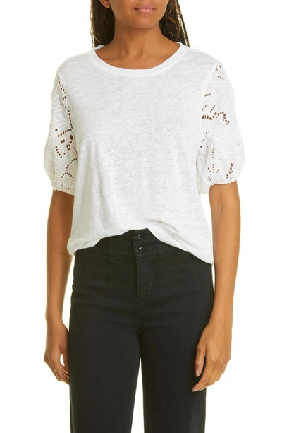 Paige Laura Eyelet Sleeve T-shirt In White