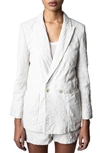 Zadig & Voltaire Visko Crushed Leather Double Breasted Jacket In Judo