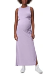 Stowaway Collection Ribbed Cutout Maxi Maternity Dress In Lavender