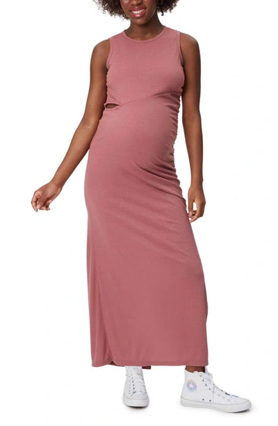Stowaway Collection Ribbed Cutout Maxi Maternity Dress In Rose