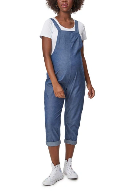 Stowaway Collection Lightweight Crop Maternity Overalls In Denim