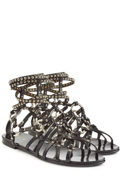 Balmain Lawrence Studded Leather Flat Sandals In Black