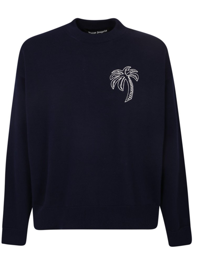 Palm Angels Embroidered Palm Sweater In Black