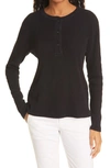 Re/done Thermal Knit Henley Top In Black