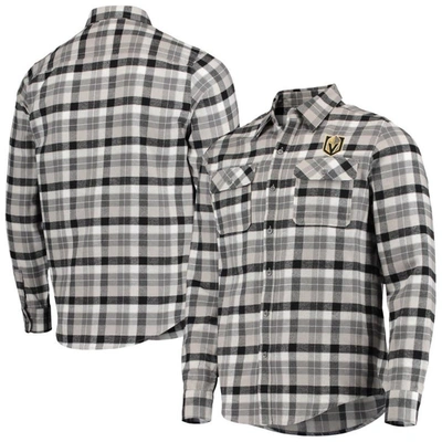 Antigua Men's  Black And Gray Vegas Golden Knights Ease Plaid Button-up Long Sleeve Shirt In Black,gray