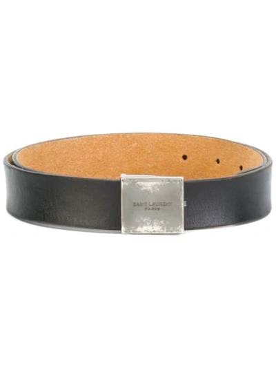Saint Laurent Logo-engraved Leather Waist Belt In Black