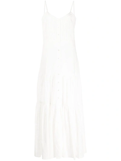 Veronica Beard Alondra Tiered Pleated Broderie Anglaise Cotton Maxi Dress In White