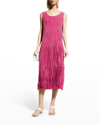 Eileen Fisher Tiered Pleated Silk Midi Dress In Berry