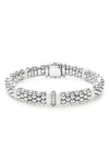 Lagos Sterling Silver And Gold White Caviar White Ceramic Diamond Link Bracelet In Silver/ Diamond