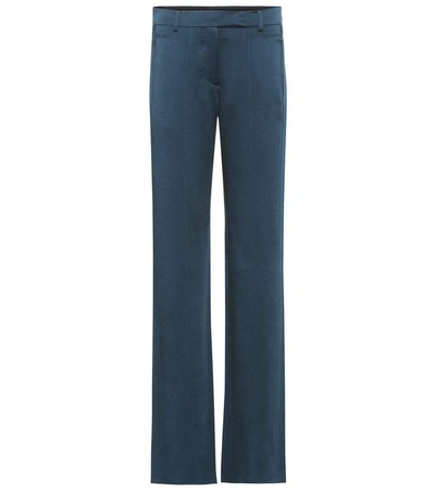 Valentino Satin Straight-leg Trousers In Blue