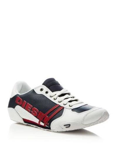 Diesel Harold Solar Lace Up Sneakers In White/red/blue | ModeSens