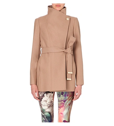 Ted Baker Paria Wool-blend Wrap Coat In Taupe | ModeSens
