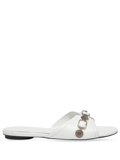 Balenciaga Cagole Studded Leather Sandals In Optic White/silver