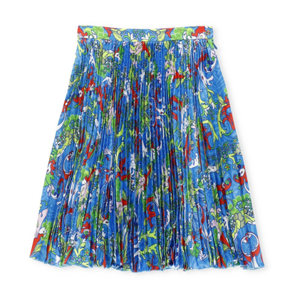 Versace Pleated Skirt In Sky+multicolor