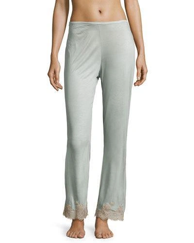 Josie Natori Charlize Lace-cuff Lounge Pants In Sage