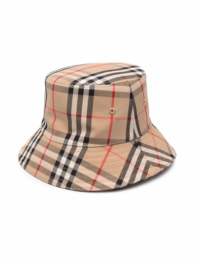 Burberry Kids' Check-print Bucket Hat In Brown