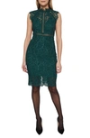 Bardot Lace Sheath Dress In Forest