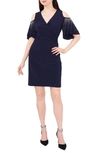 Chaus Cold Shoulder Wrap Front Dress In Navy Blue