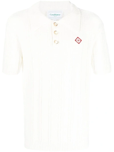 Casablanca Logo-patch Ribbed Cotton-blend Terry Polo Shirt In White