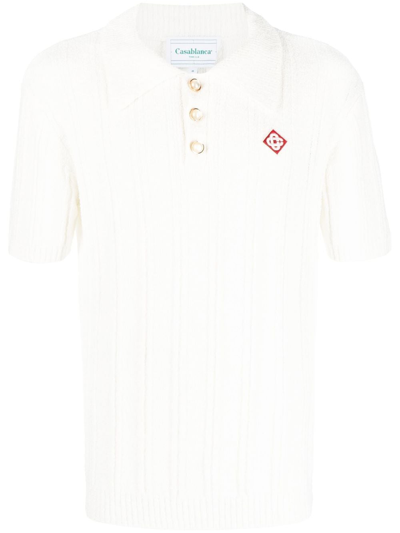 Casablanca Logo-patch Ribbed Cotton-blend Terry Polo Shirt In White