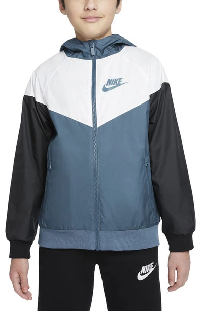 Nike Kids' Windrunner Water Resistant Hooded Jacket In Ash Green/ White/ Black