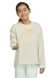 Nike Kids' Fleece Crewneck Sweatshirt In Light Bone/total Orange