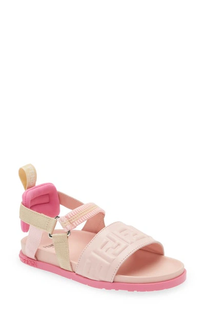 Fendi Kids' Ff Logo Embossed Sandal In Pink