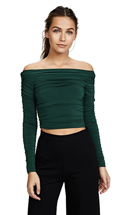 Elizabeth And James Terence Off-the-shoulder Long-sleeve Ruched Jersey Top In Emerald