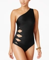 Carmen Marc Valvo Coastal Twist Solids One-shoulder One-piece Swimsuit In Black