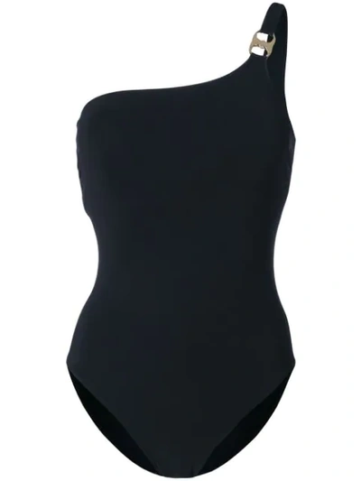 Tory Burch Gemini Link One-shoulder One-piece Swimsuit In Black