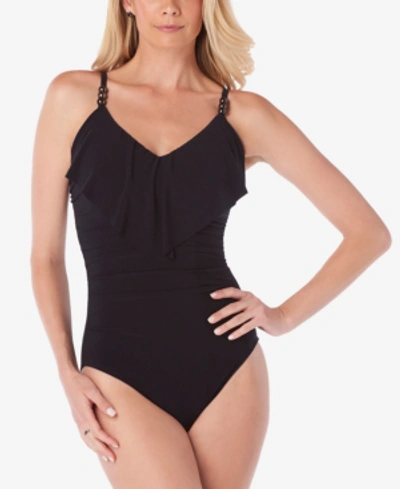 Magicsuit Blaire V-neck Solid One-piece Swimsuit W/ Fringe In Black