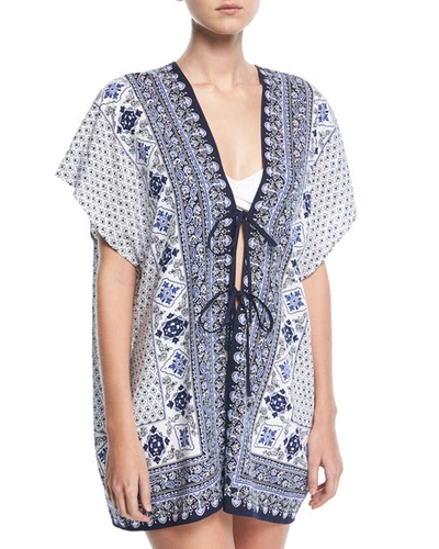 Tommy Bahama Tika Tie-front Engineered Tunic, One Size In Blue