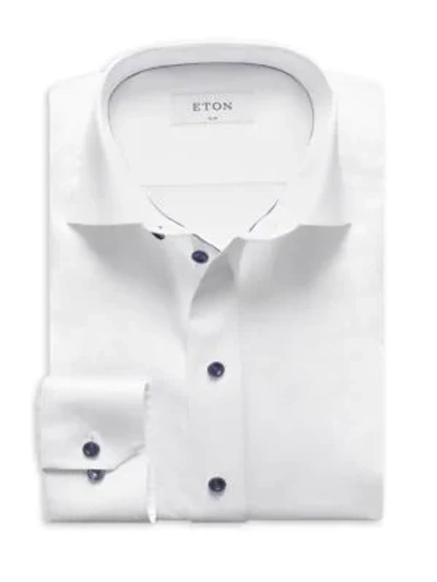 Eton Slim Fit Contrast Gray Button Twill Dress Shirt In White