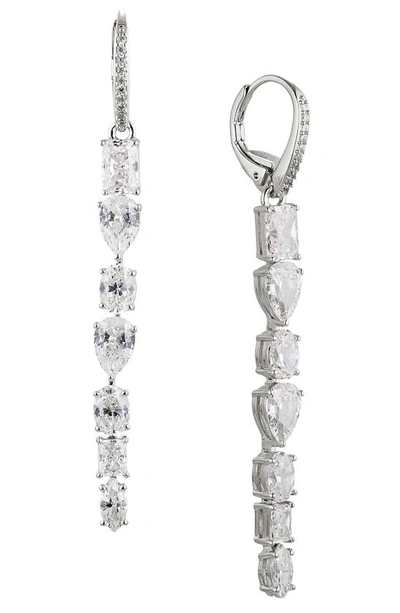 Nadri Rsvp Mixed Cubic Zirconia Linear Drop Earrings In Rhodium Plated In Silver