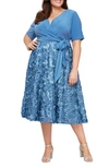 Alex Evenings Tea Length Jersey & Rosette Lace Dress In Brush Periwinkle