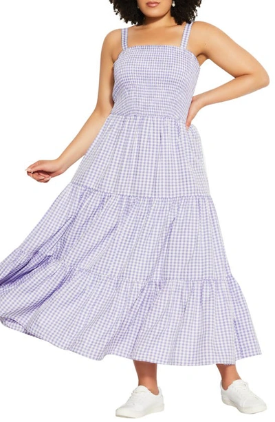 City Chic Gingham Sundress In Lilac Gingham