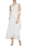 Alex Evenings Floral Burnout Fil Coupé Dress With Shawl In Ivory