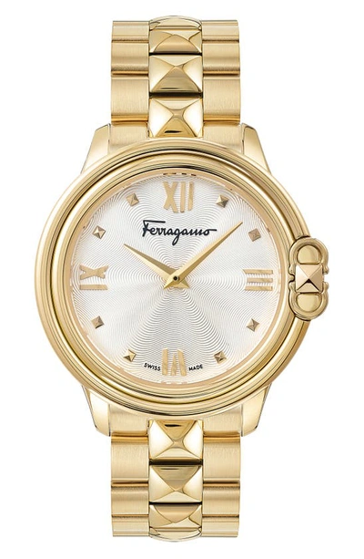 Ferragamo Studmania Watch With Bracelet Strap, Yellow Gold Ip In White