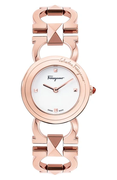 Ferragamo Double Gancini Stud Watch With Bracelet Strap, Rose Gold Ip In White/rose Gold
