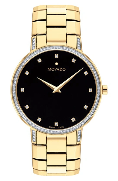 Movado Faceto Diamond Bracelet Watch, 39mm In Gold/ Black