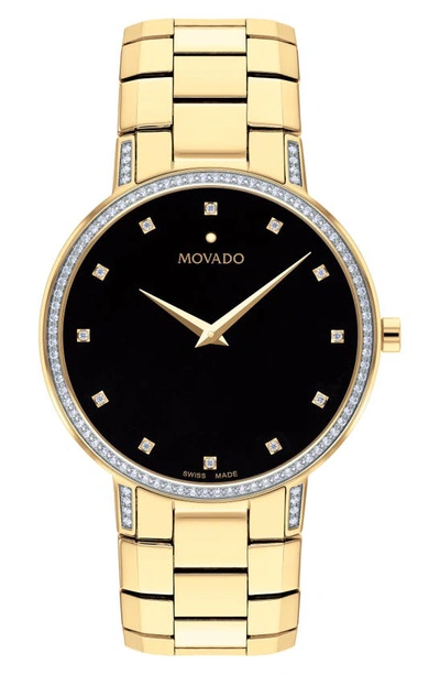 Movado Faceto Men's Swiss Diamond (3/8 Ct. T.w.) Gold-tone Pvd Bracelet Watch 39mm In Gold/black