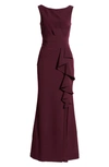 Eliza J Ruffle Front Gown In Burgundy