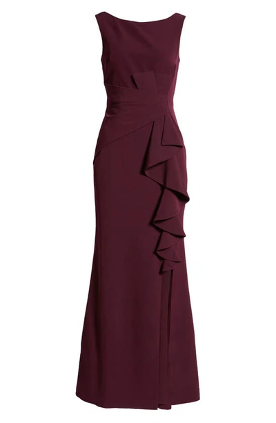 Eliza J Ruffle Front Gown In Burgundy